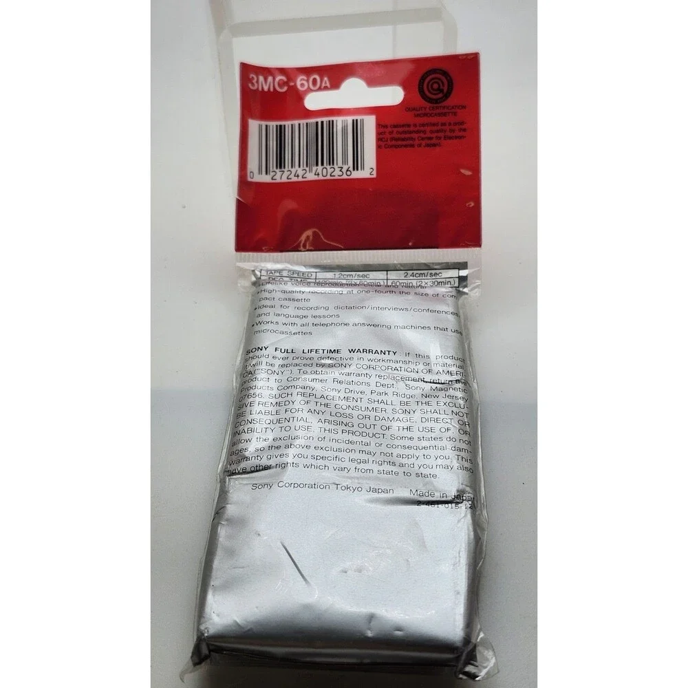 Sony MC-60 Micro Cassette Blank Tape ~ 3pk ~60 Min. ~New in Pkg